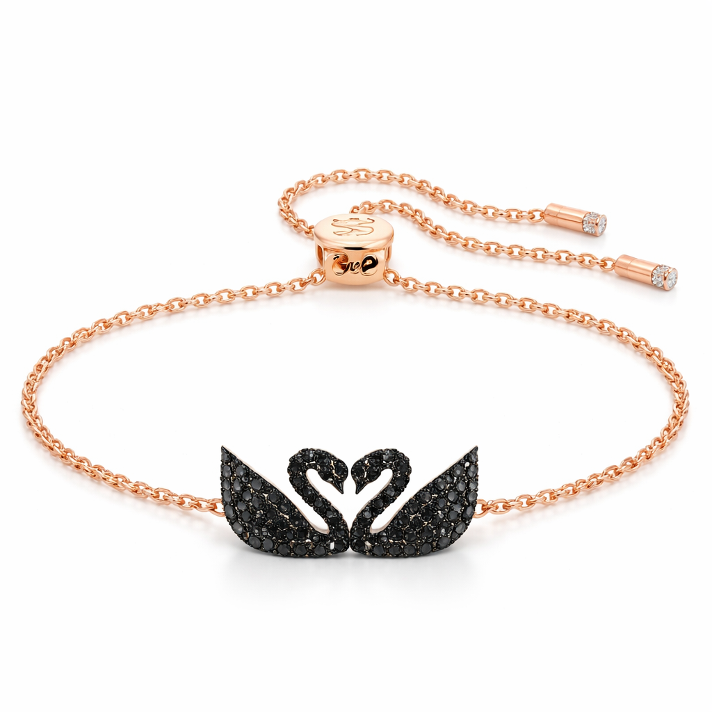 SWAROVSKI Pulsera Iconic Swan Oro Rosa Y Negro + Regalo
