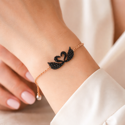 SWAROVSKI Pulsera Iconic Swan Oro Rosa Y Negro + Regalo