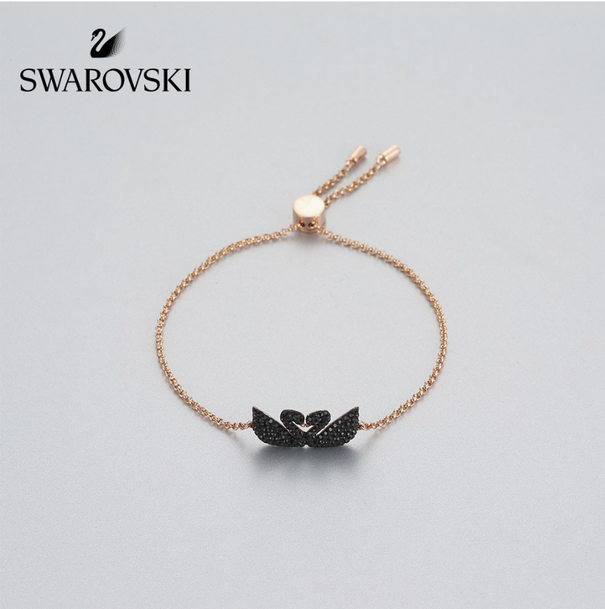 SWAROVSKI Pulsera Iconic Swan Oro Rosa Y Negro + Regalo