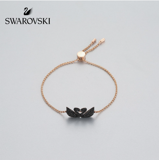 SWAROVSKI Pulsera Iconic Swan Oro Rosa Y Negro + Regalo